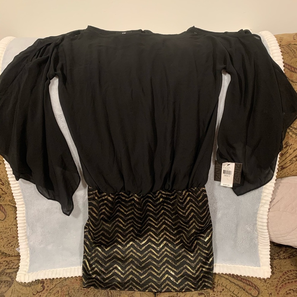 Black & Gold dress with peekaboo shoulders NWT